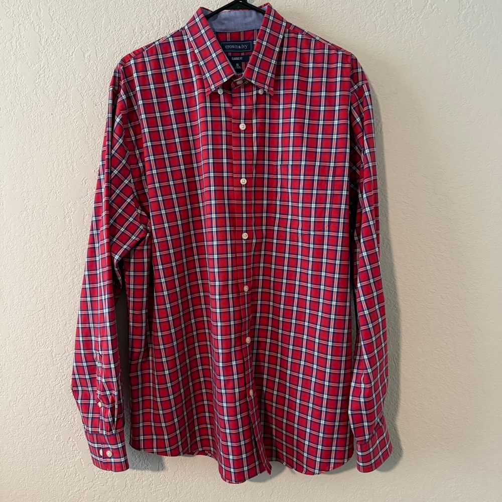 Crown & Ivy Men's Red Plaid Shirt